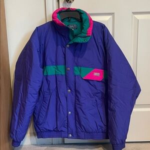 Vintage Colorblock Puffer Jacket - Purple/Teal/Pink